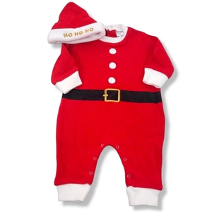 Mandal Bay Coverall Santa Suit & Hat Baby Size 6 Months Red‎ Ribbed Knit One Pc